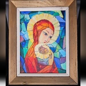 Vintage oil painting of Madonna‎ and child